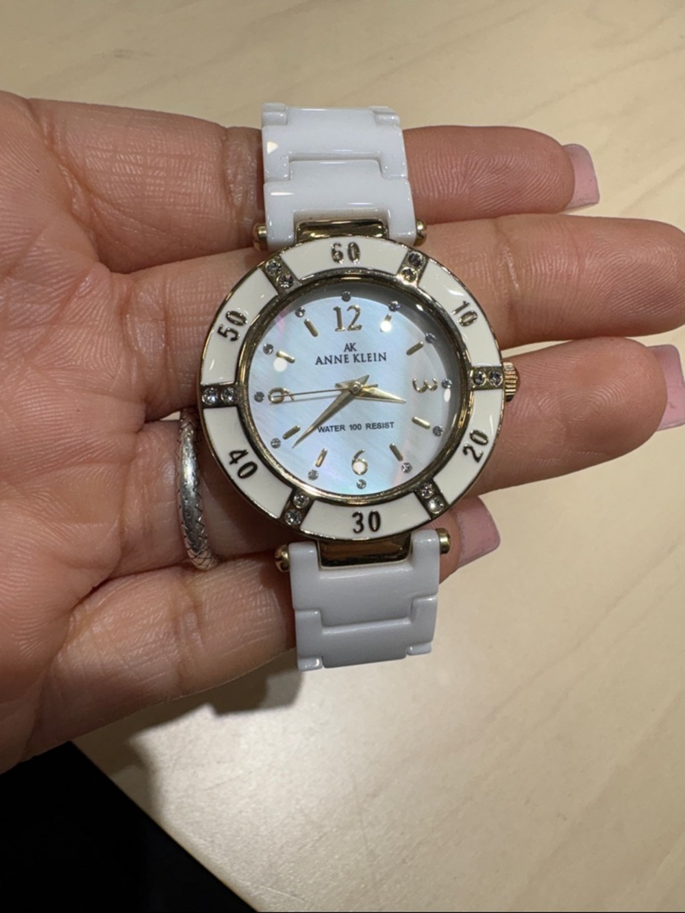 Anne Klein White Ceramic and Gold-Tone Round Bracelet Watch
